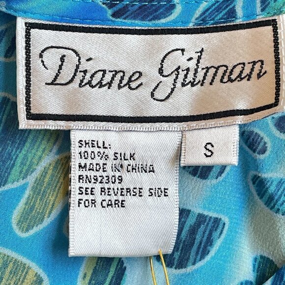Diane Gilman NEW Silk Blouse Peacock Blue and Green V-Neck with Flutter Sleeve - Picture 5 of 9